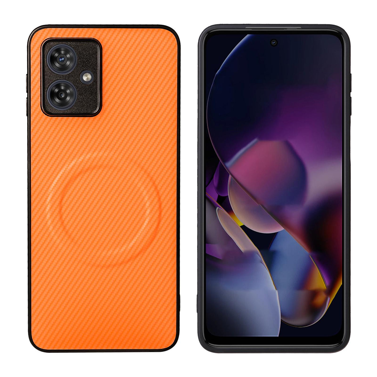 For Motorola Moto G54 / G54 Power / G64 Precise Cutout Carbon Fiber Texture Vegan Leather Phone Case - Orange - EDA009801308A