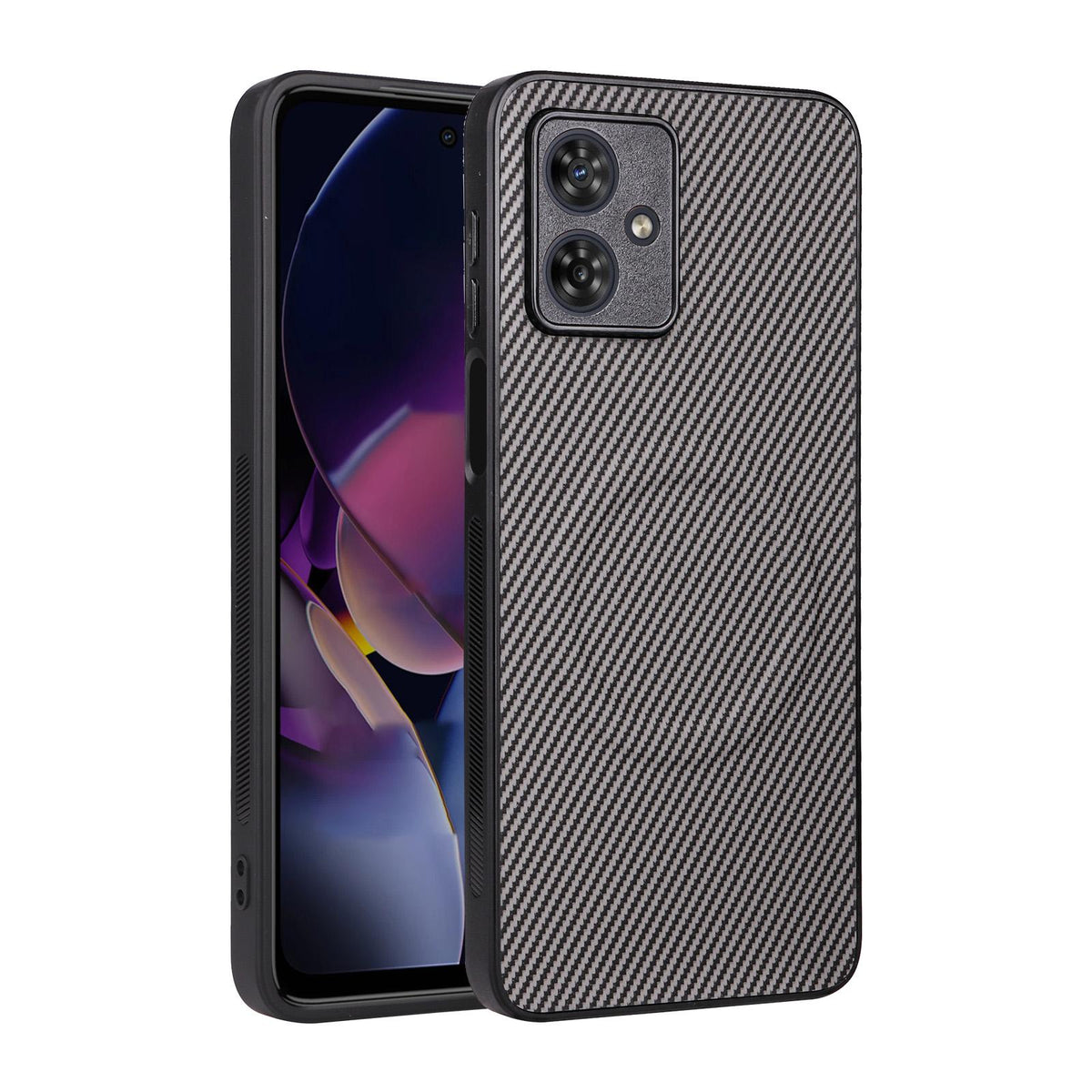For Motorola Moto G54 / G54 Power / G64 Precise Cutout Carbon Fiber Texture Vegan Leather Phone Case - Grey - EDA009801308C