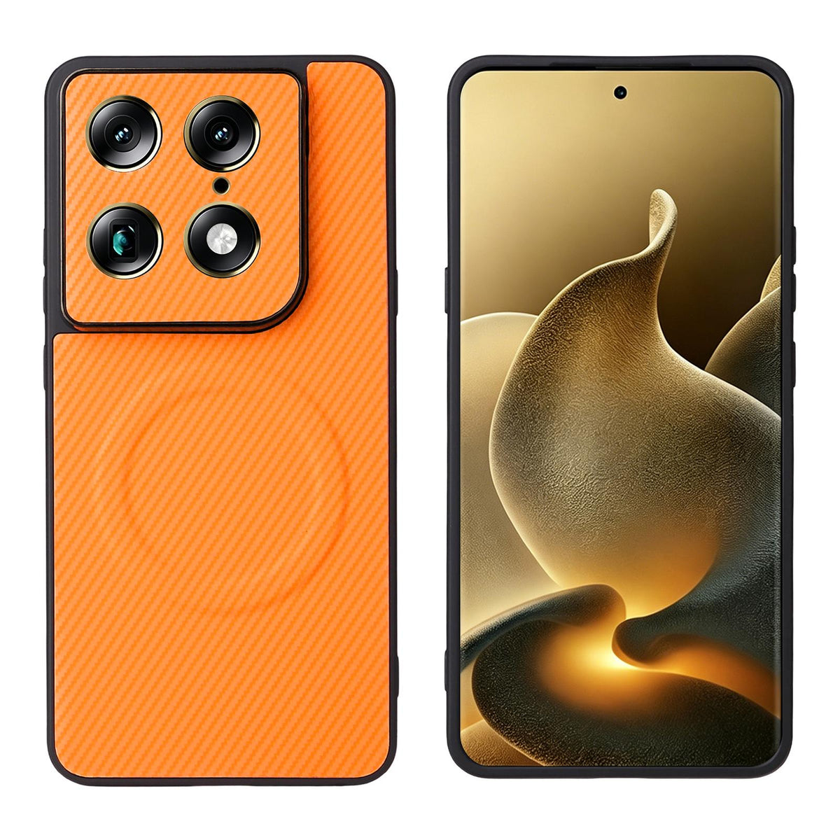 For Motorola Moto X70 Air Pro / Signature Precise Cutout Carbon Fiber Texture Vegan Leather Phone Case - Orange - EDA009801322A