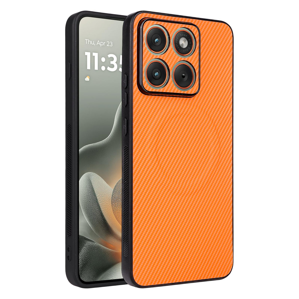 For Motorola Edge 70 Max 5G Precise Cutout Carbon Fiber Texture Vegan Leather Phone Case - Orange - EDA009801323A