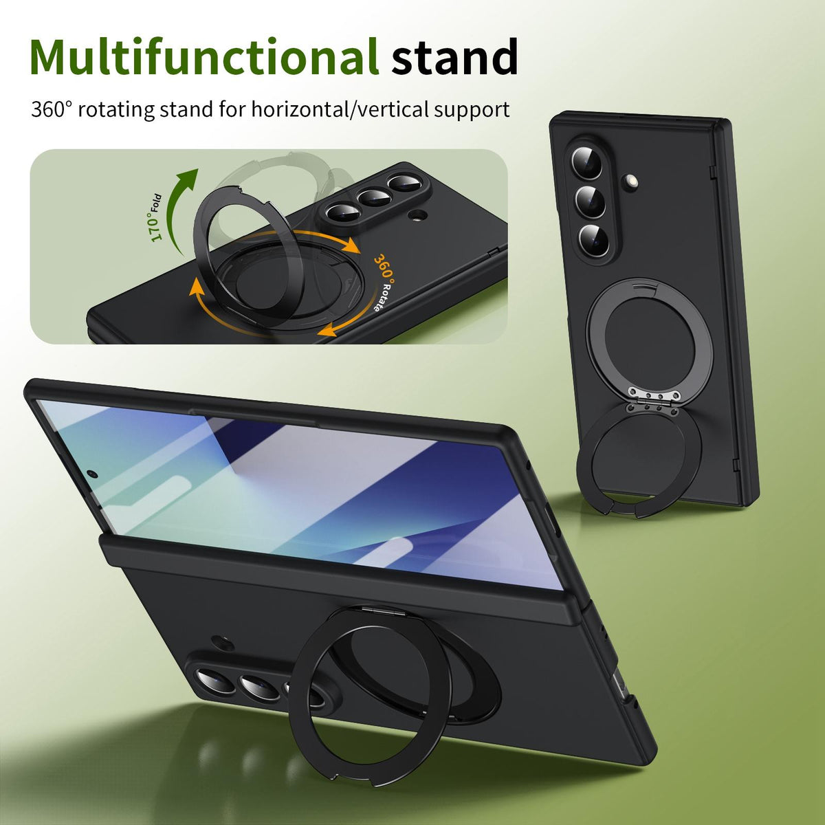 For Galaxy Z Fold8 Ultra 5G Rotation Magnetic Ring Holder Hinge Integrated Film Phone Case - Black - EDA009804302A