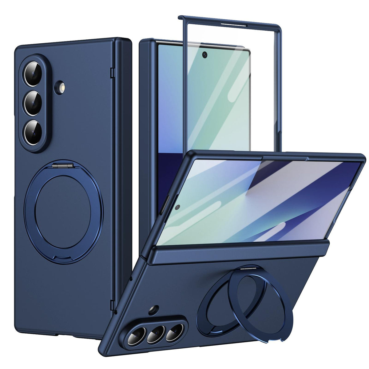 For Galaxy Z Fold8 Ultra 5G Rotation Magnetic Ring Holder Hinge Integrated Film Phone Case - Blue - EDA009804302B