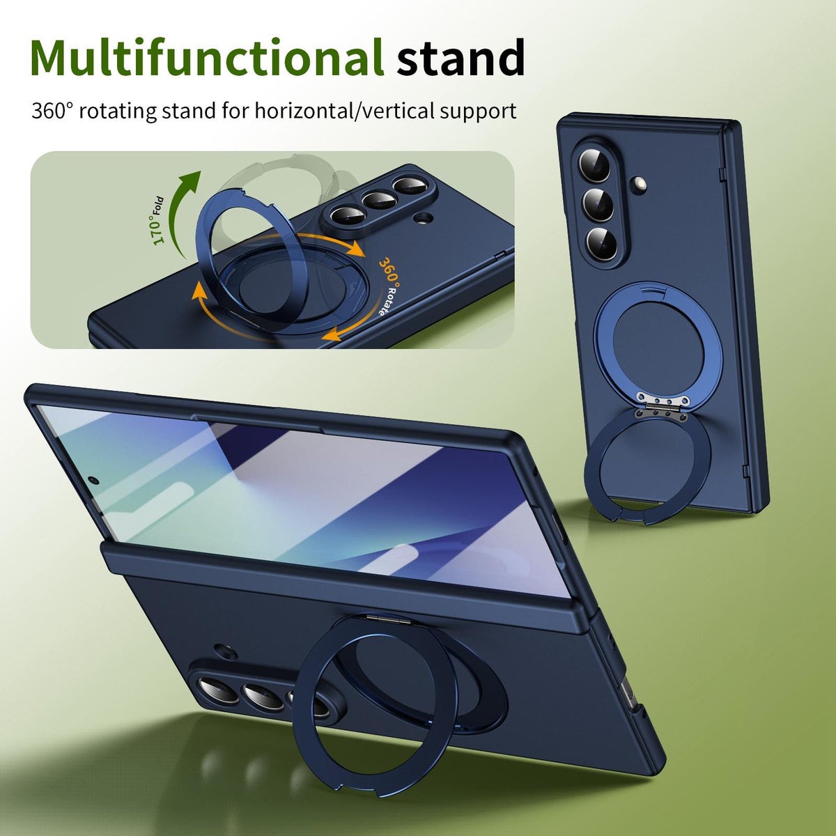 For Galaxy Z Fold8 Ultra 5G Rotation Magnetic Ring Holder Hinge Integrated Film Phone Case - Blue - EDA009804302B