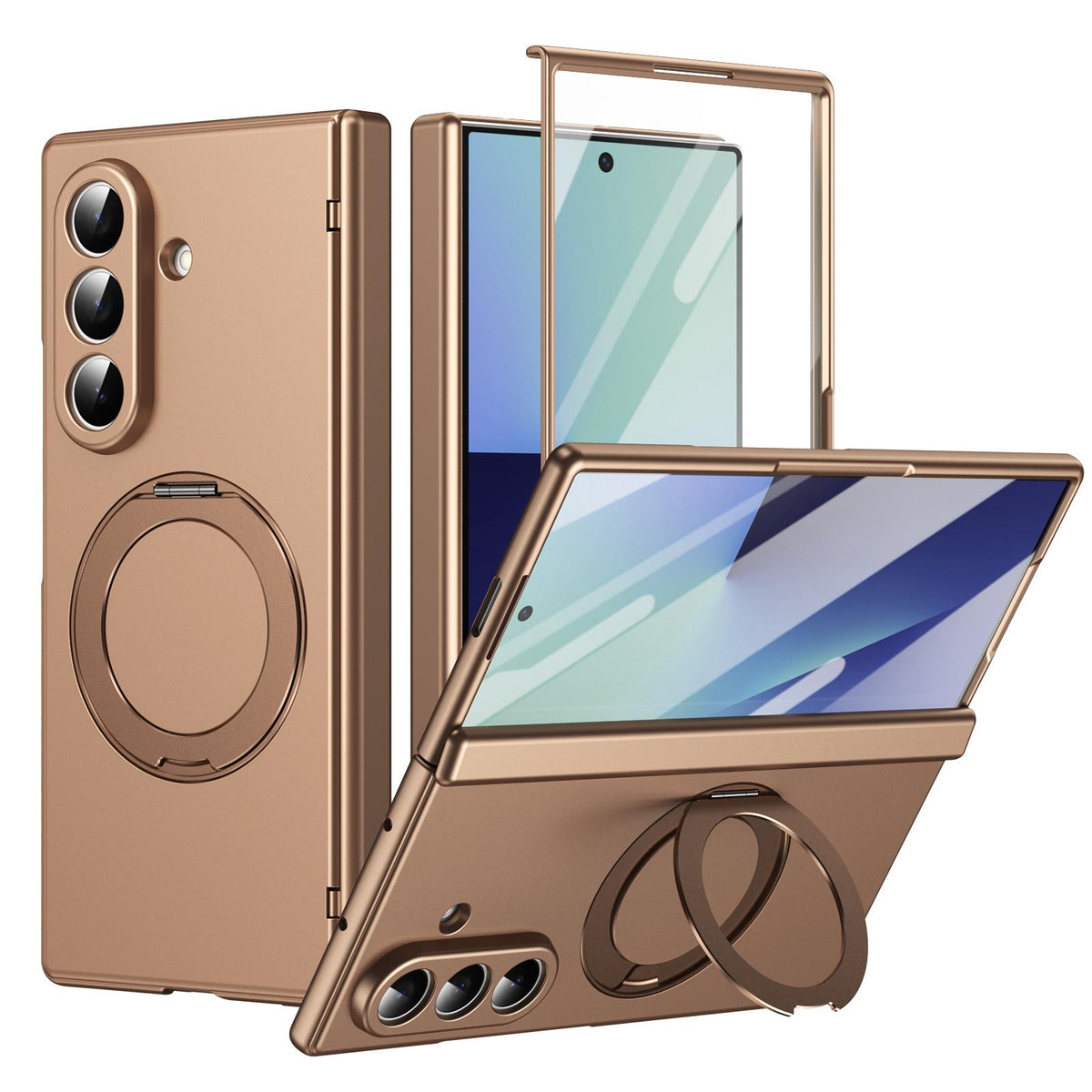 For Galaxy Z Fold8 Ultra 5G Rotation Magnetic Ring Holder Hinge Integrated Film Phone Case - Gold - EDA009804302C
