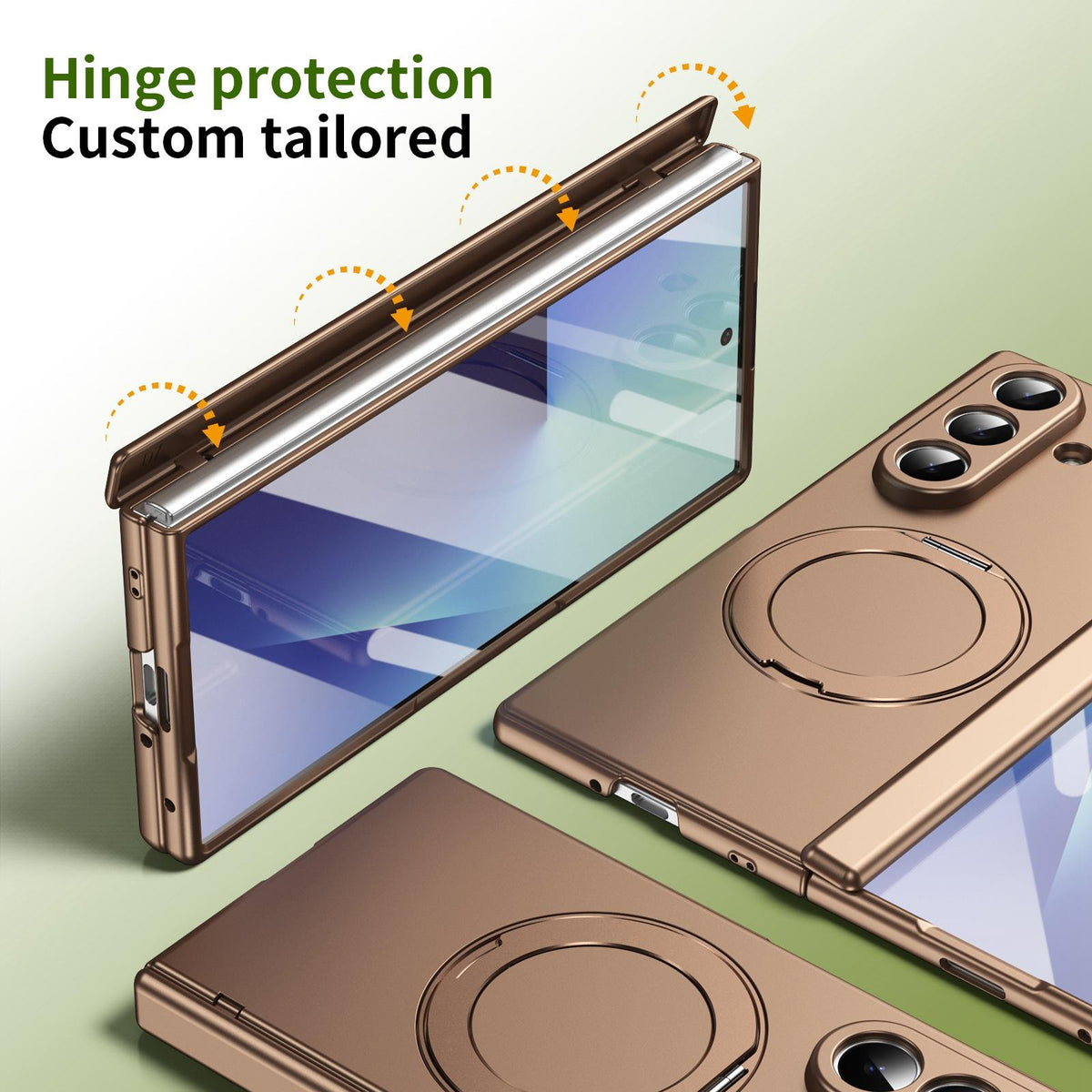 For Galaxy Z Fold8 Ultra 5G Rotation Magnetic Ring Holder Hinge Integrated Film Phone Case - Gold - EDA009804302C