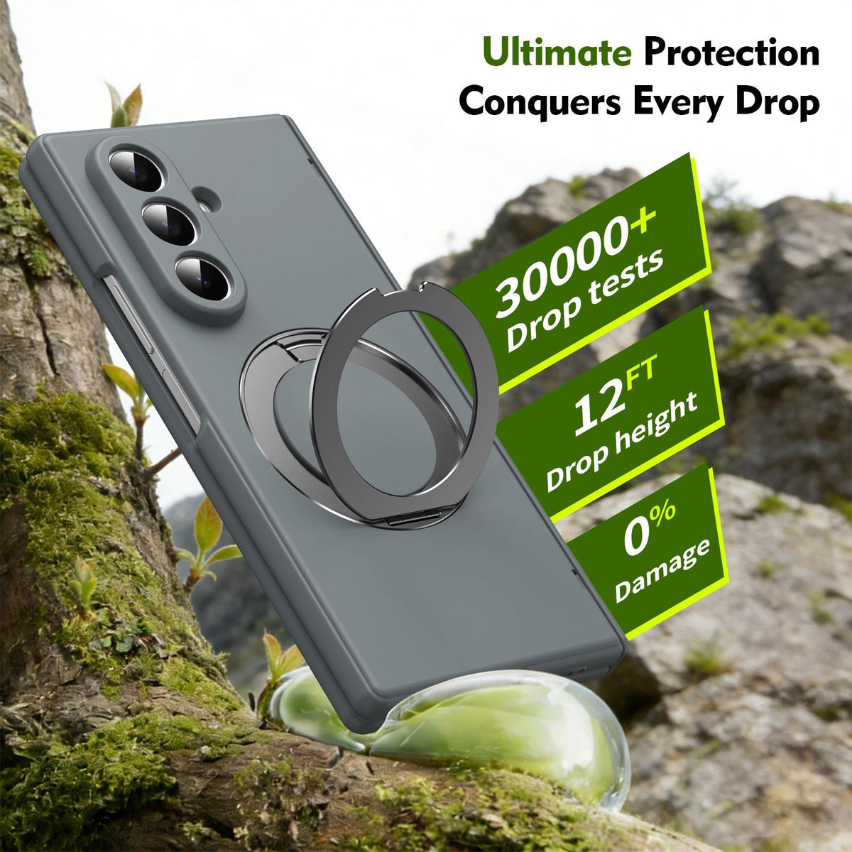 For Galaxy Z Fold8 Ultra 5G Rotation Magnetic Ring Holder Hinge Integrated Film Phone Case - Grey - EDA009804302D