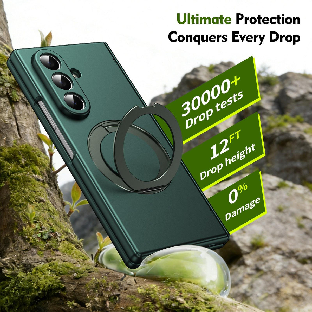 For Galaxy Z Fold8 Ultra 5G Rotation Magnetic Ring Holder Hinge Integrated Film Phone Case - Green - EDA009804302E