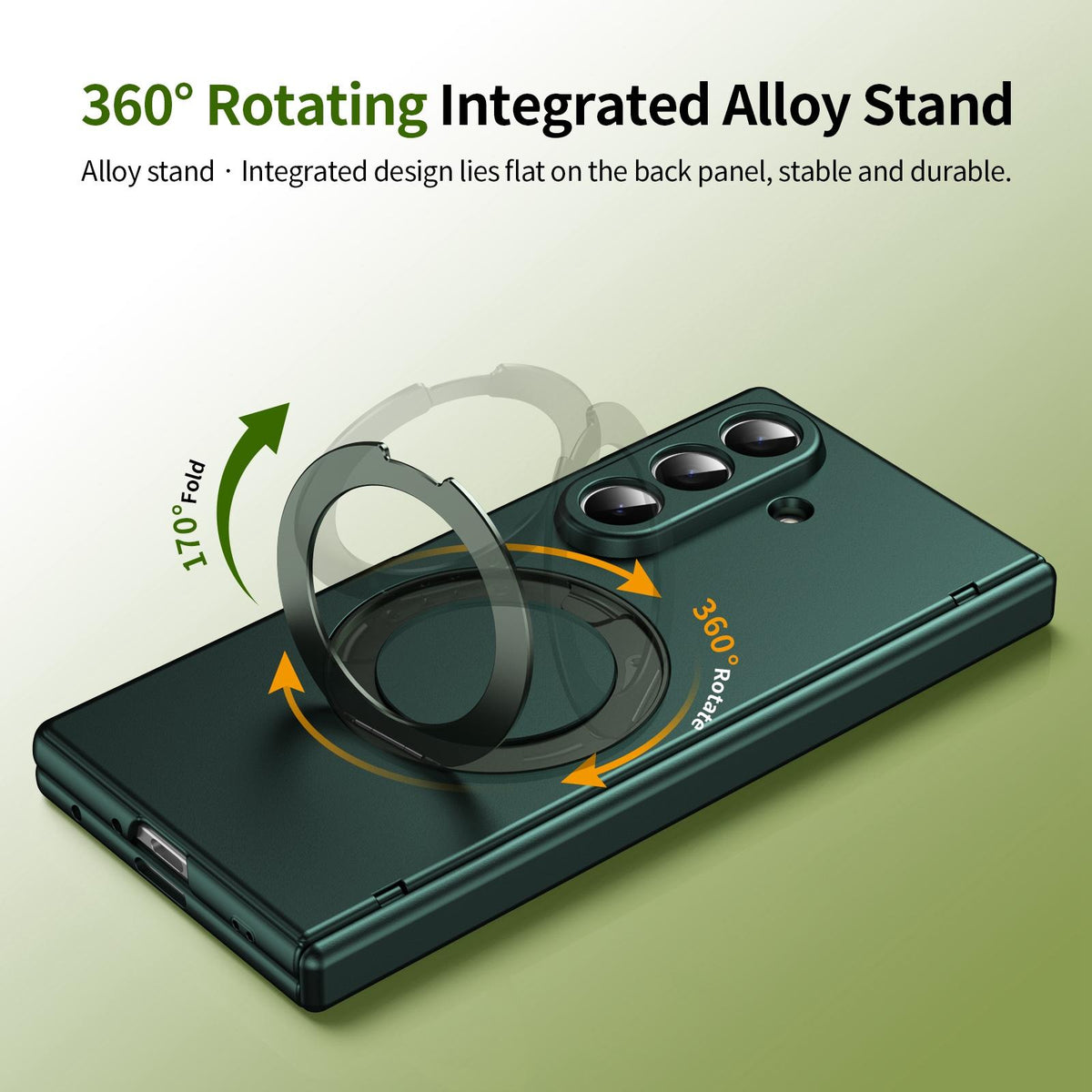 For Galaxy Z Fold8 Ultra 5G Rotation Magnetic Ring Holder Hinge Integrated Film Phone Case - Green - EDA009804302E