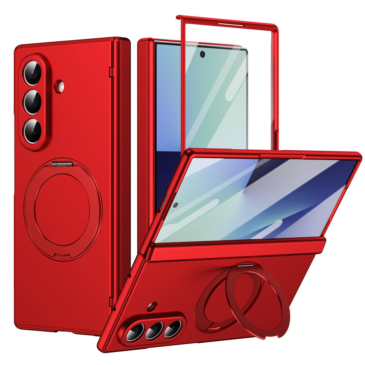 For Galaxy Z Fold8 Ultra 5G Rotation Magnetic Ring Holder Hinge Integrated Film Phone Case - Red - EDA009804302F