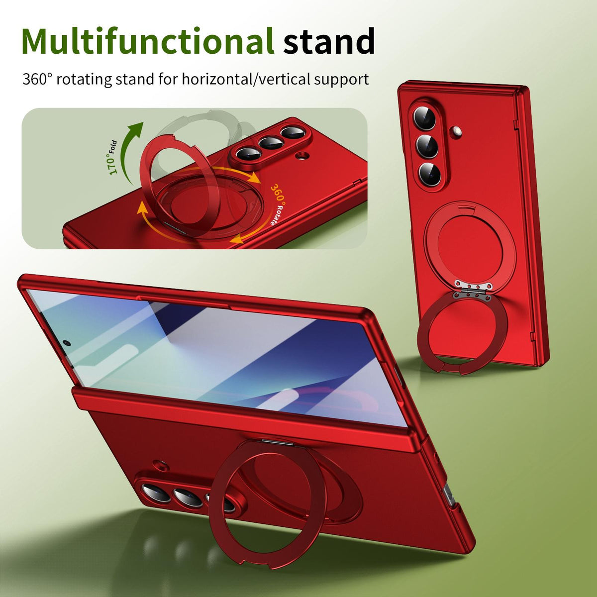 For Galaxy Z Fold8 Ultra 5G Rotation Magnetic Ring Holder Hinge Integrated Film Phone Case - Red - EDA009804302F