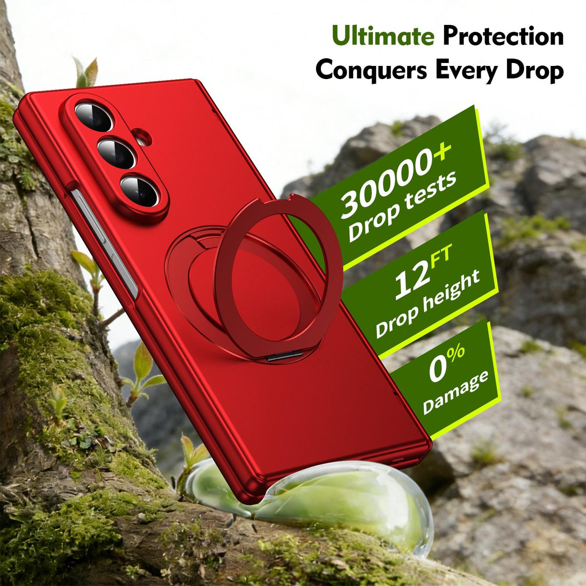 For Galaxy Z Fold8 Ultra 5G Rotation Magnetic Ring Holder Hinge Integrated Film Phone Case - Red - EDA009804302F