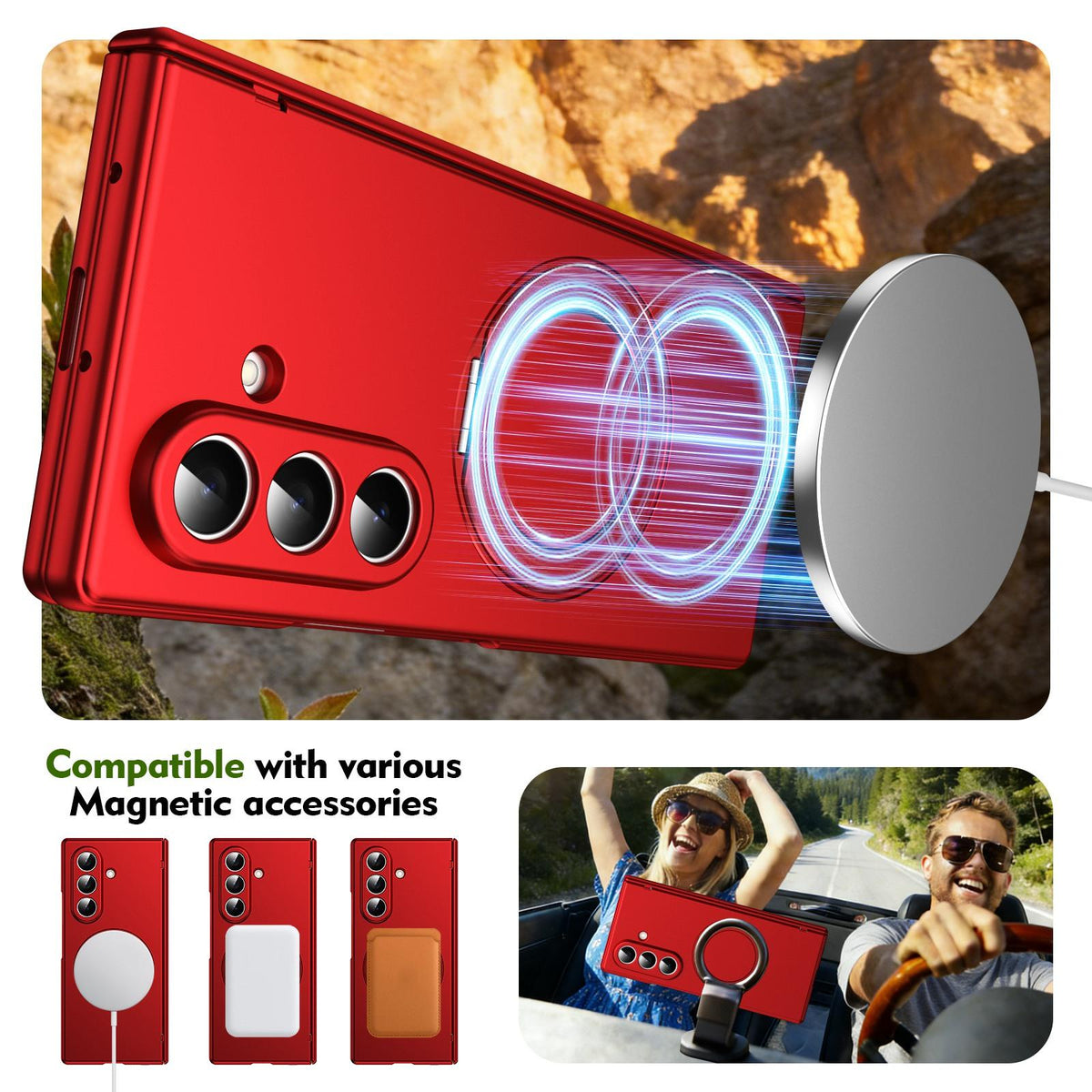For Galaxy Z Fold8 Ultra 5G Rotation Magnetic Ring Holder Hinge Integrated Film Phone Case - Red - EDA009804302F