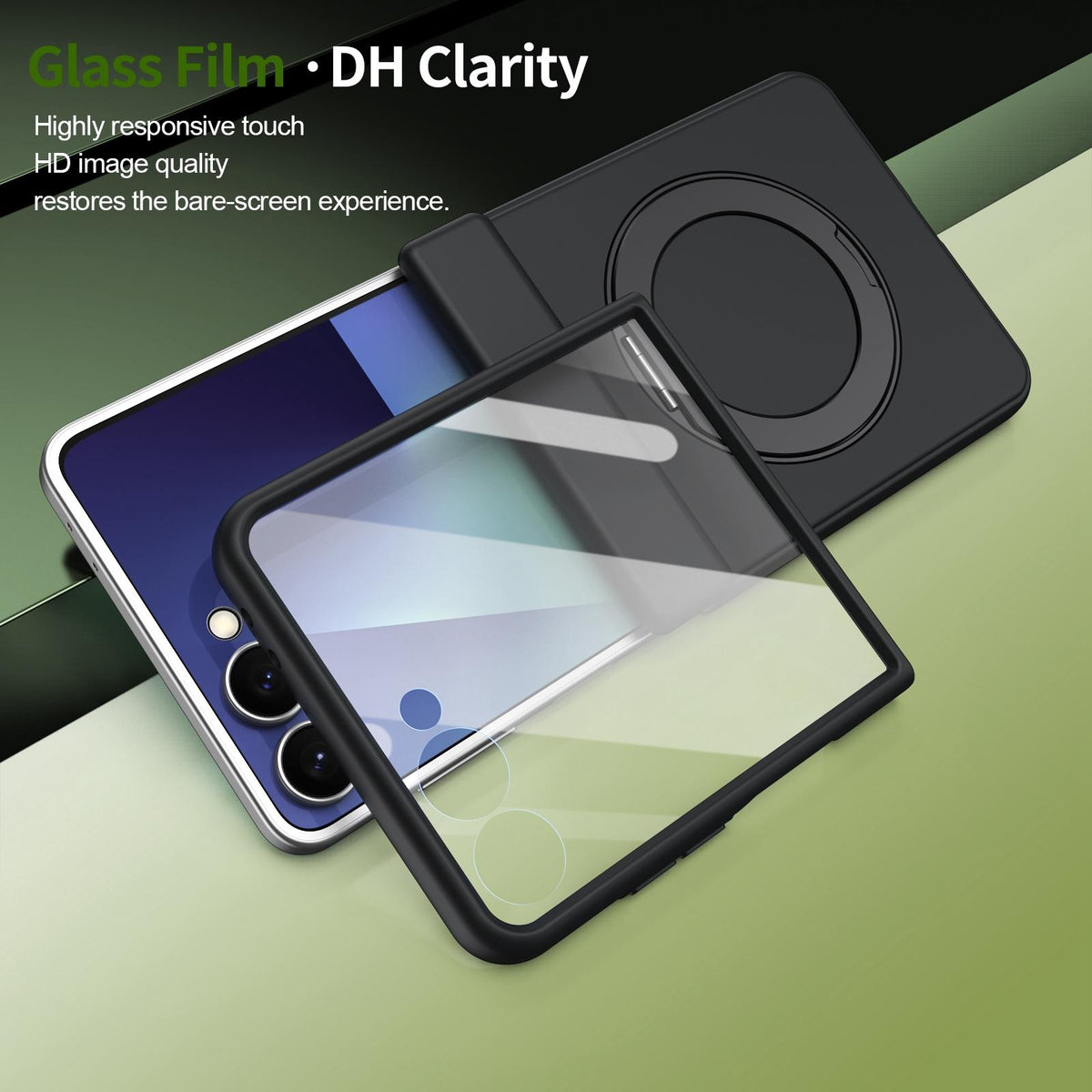 For Galaxy Z Flip8 5G Rotation Magnetic Ring Holder Hinge Integrated Film Phone Case - Black - EDA009804303A