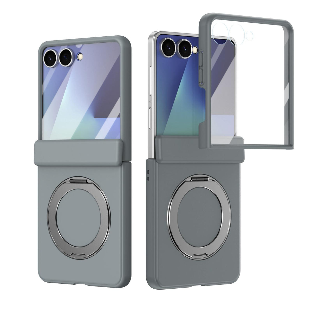 For Galaxy Z Flip8 5G Rotation Magnetic Ring Holder Hinge Integrated Film Phone Case - Grey - EDA009804303D