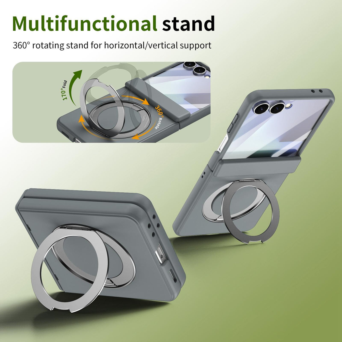 For Galaxy Z Flip8 5G Rotation Magnetic Ring Holder Hinge Integrated Film Phone Case - Grey - EDA009804303D