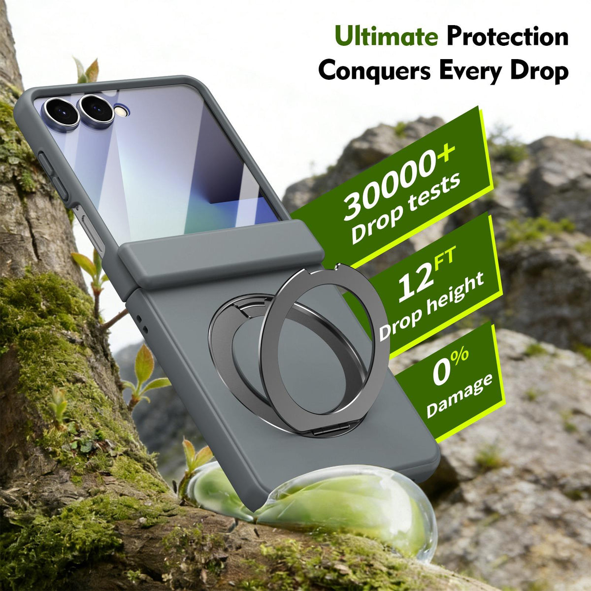 For Galaxy Z Flip8 5G Rotation Magnetic Ring Holder Hinge Integrated Film Phone Case - Grey - EDA009804303D