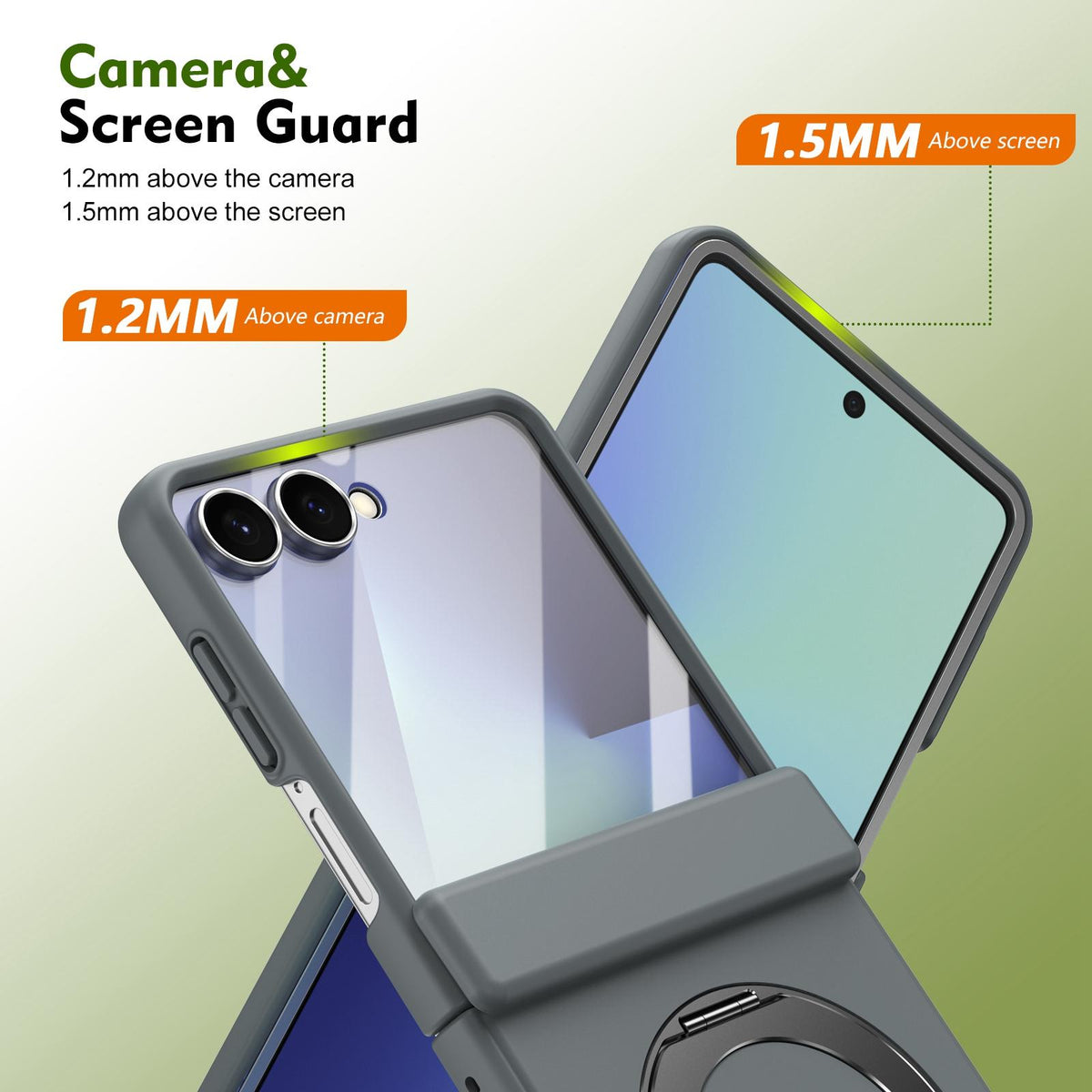 For Galaxy Z Flip8 5G Rotation Magnetic Ring Holder Hinge Integrated Film Phone Case - Grey - EDA009804303D