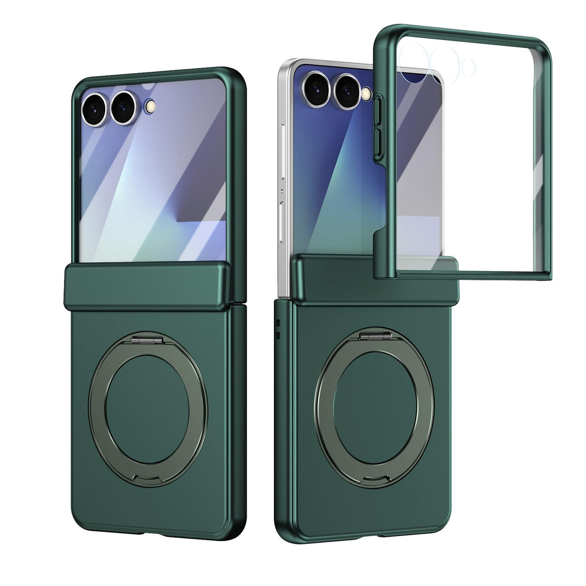 For Galaxy Z Flip8 5G Rotation Magnetic Ring Holder Hinge Integrated Film Phone Case - Green - EDA009804303E