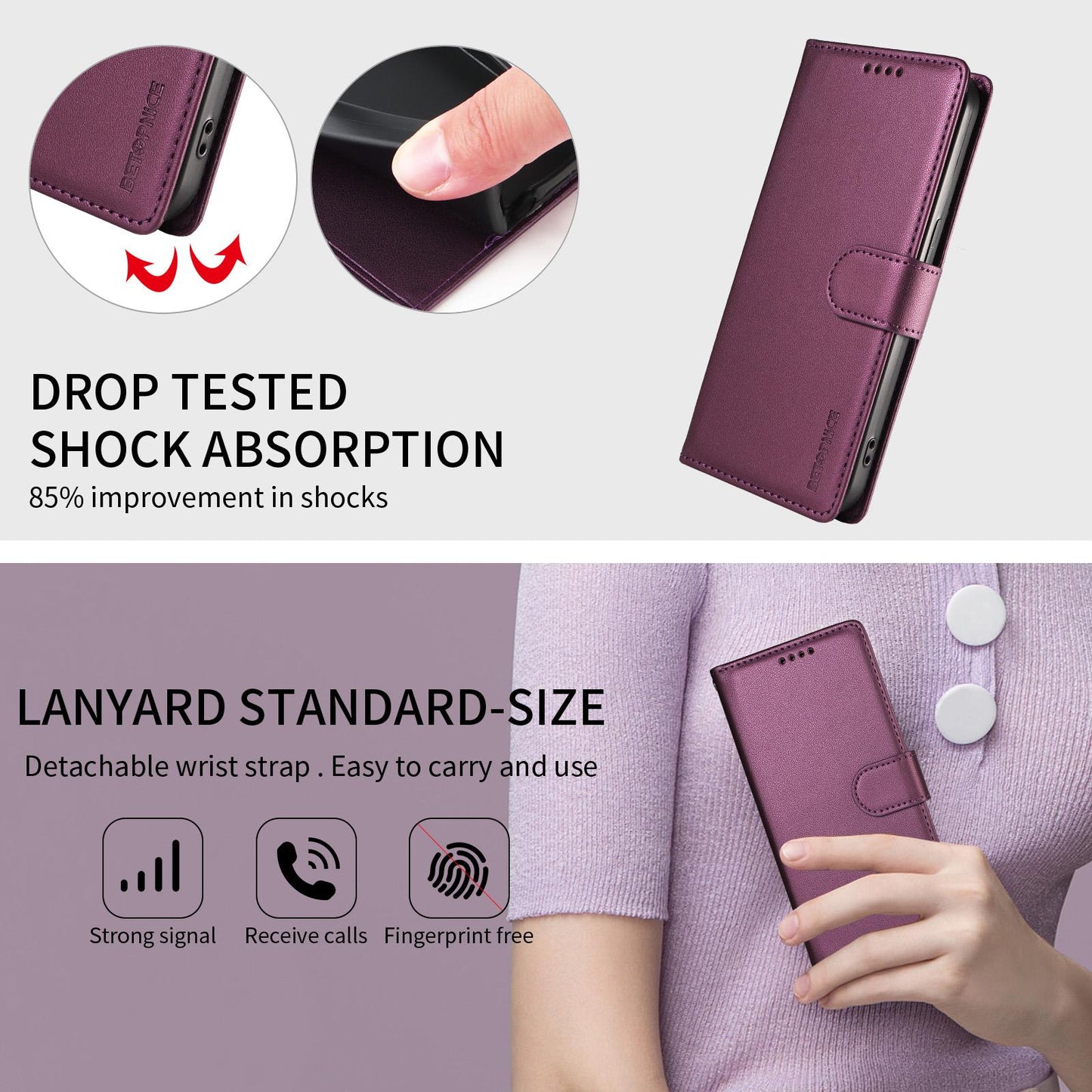 For Redmi 17 5G / 4G Global 170mm BETOPNICE Pearlescent RFID Vegan Leather Phone Case with Strap(Purple)