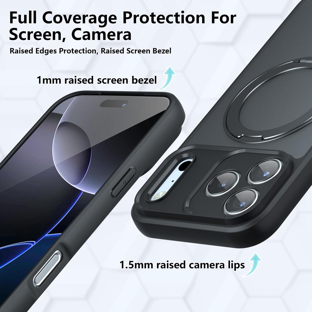 For iPhone 17 Pro Armor Magnetic Holder PC Hybrid TPU Phone Case - Frosted Black - EDA009825302A