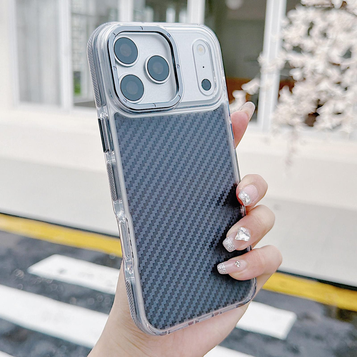 For iPhone 17 Pro Max Dual-Color Carbon Fiber Texture Acrylic Hybrid TPU Phone Case - Gray - EDA009831601C