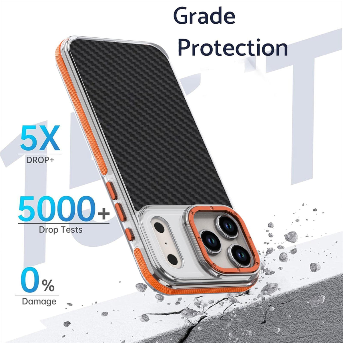 For iPhone 18 Pro Max Dual-Color Carbon Fiber Texture Acrylic Hybrid TPU Phone Case - Orange - EDA009831607A