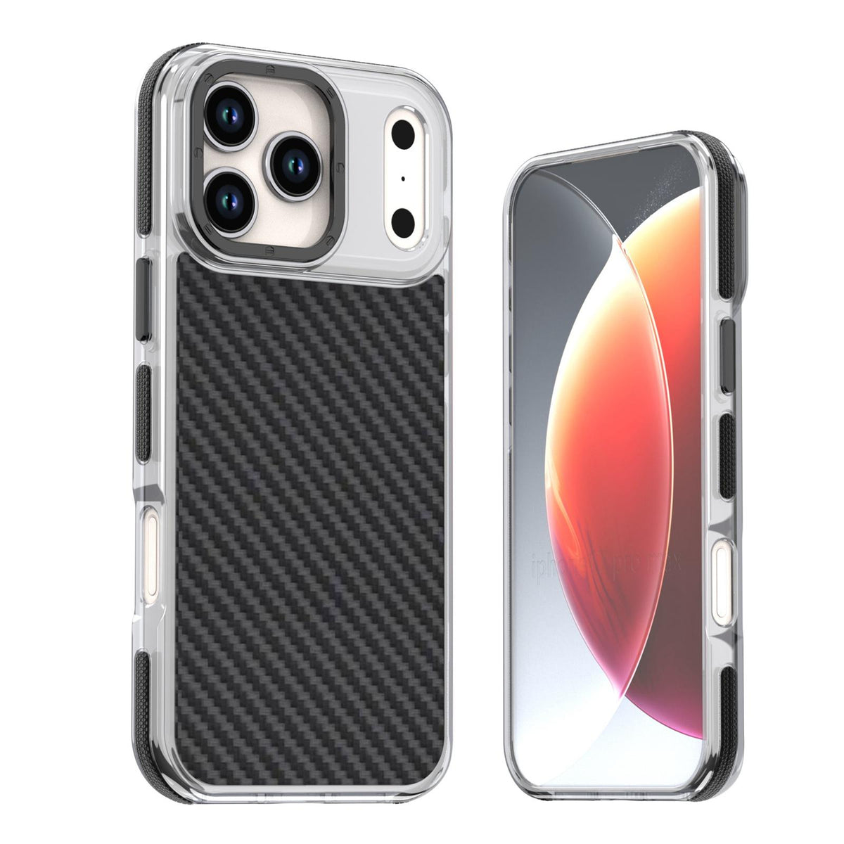 For iPhone 18 Pro Max Dual-Color Carbon Fiber Texture Acrylic Hybrid TPU Phone Case - Black - EDA009831607B