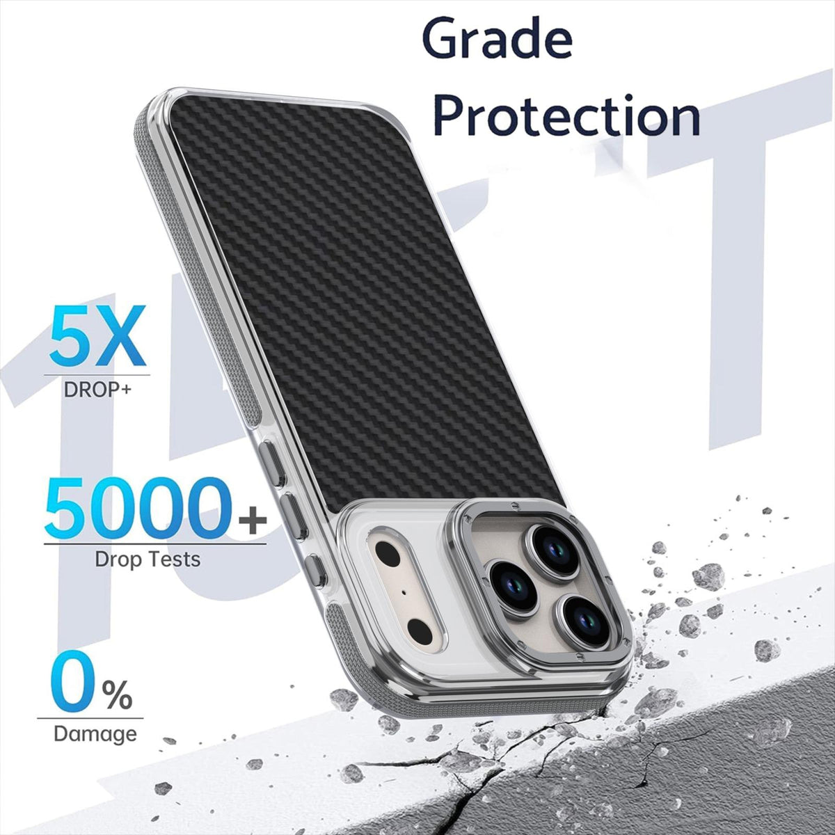 For iPhone 18 Pro Max Dual-Color Carbon Fiber Texture Acrylic Hybrid TPU Phone Case - Gray - EDA009831607C