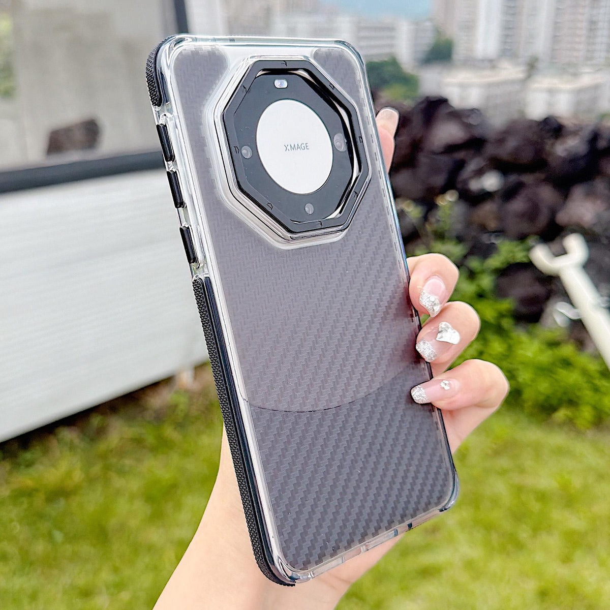 For Huawei Mate 60 Pro Dual-Color Carbon Fiber Texture Acrylic Hybrid TPU Phone Case - Black - EDA009831702B