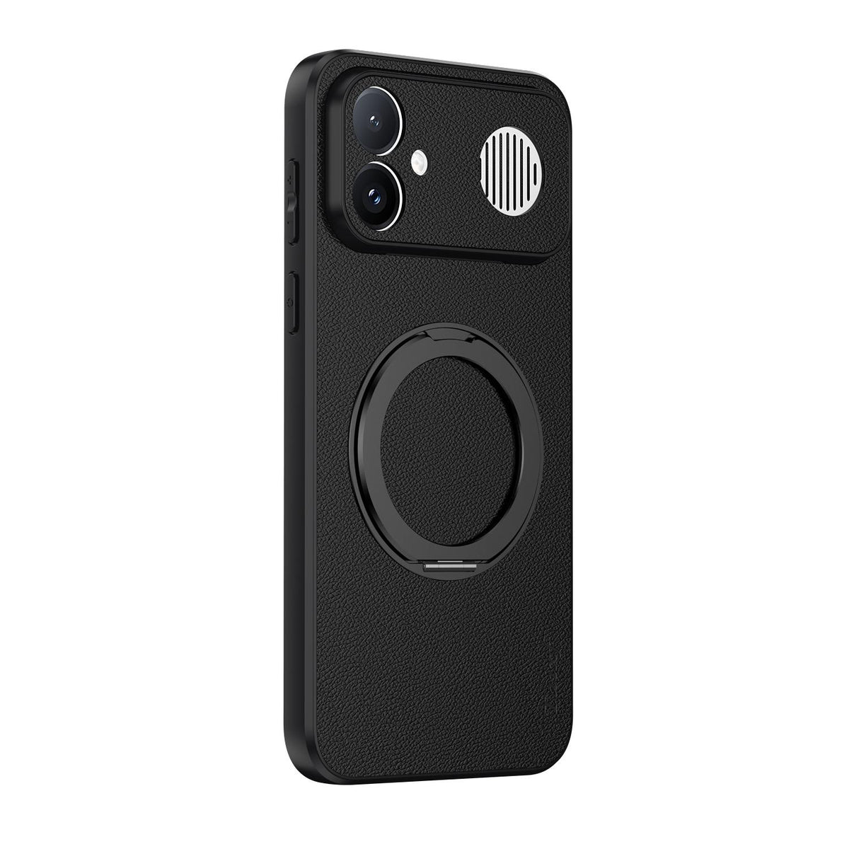 For Redmi K90 Ultra 5G Goatskin Vegan Leather Magnetic Phone Case With 360 Degree Rotating Holder - Black - EDA009839301B