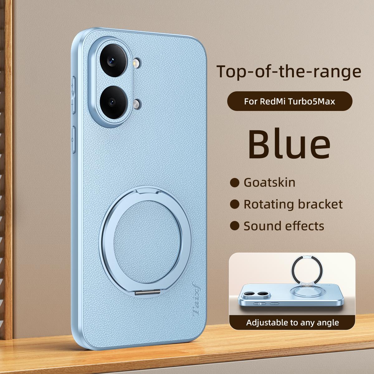 For Redmi Turbo 5 Max 5G Goatskin Vegan Leather Magnetic Phone Case With 360 Degree Rotating Holder - Blue - EDA009839303C