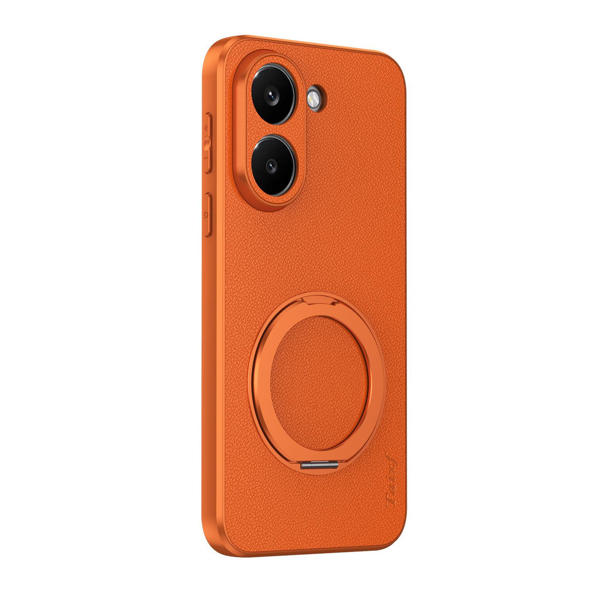 For Redmi Turbo 5 5G Goatskin Vegan Leather Magnetic Phone Case With 360 Degree Rotating Holder - Orange - EDA009839304A