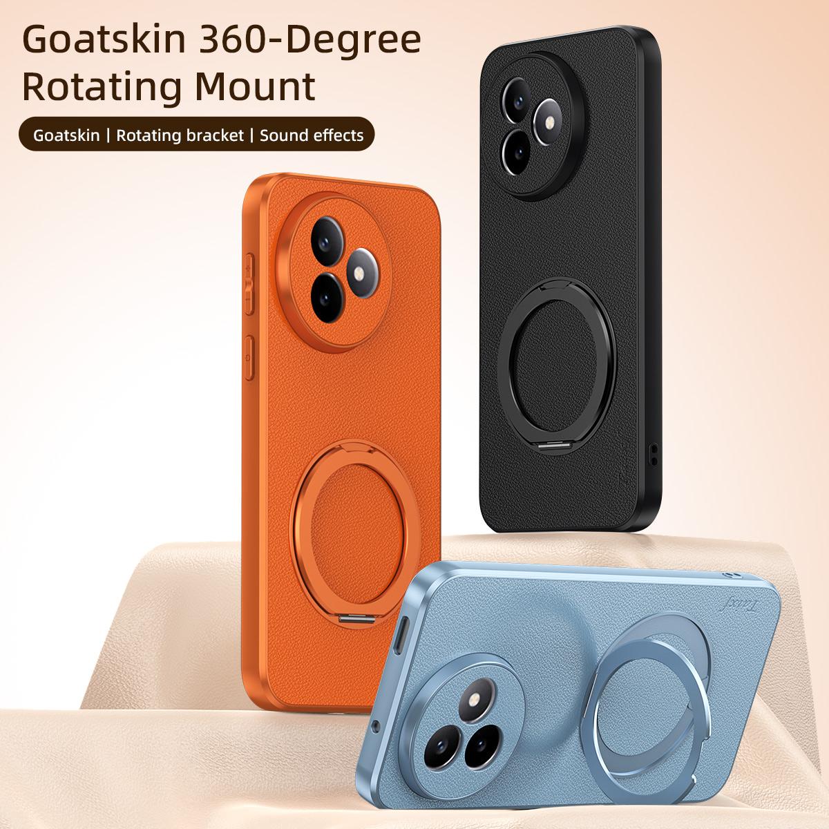 For Redmi K80 Ultra Goatskin Vegan Leather Magnetic Phone Case With 360 Degree Rotating Holder - Black - EDA009839309B