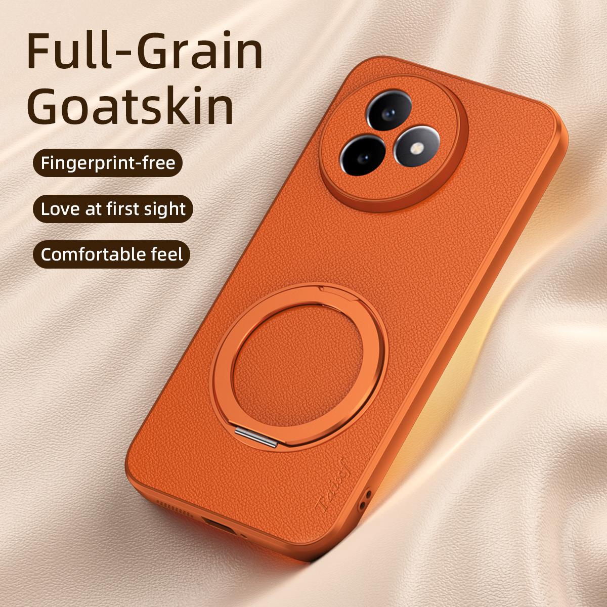 For Redmi K80 Ultra Goatskin Vegan Leather Magnetic Phone Case With 360 Degree Rotating Holder - Blue - EDA009839309C