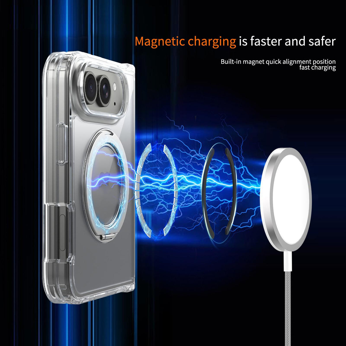 For iPhone Duo Scratch-proof Transparent Rotating Holder Magnetic Phone Case - Default - EDA009845101