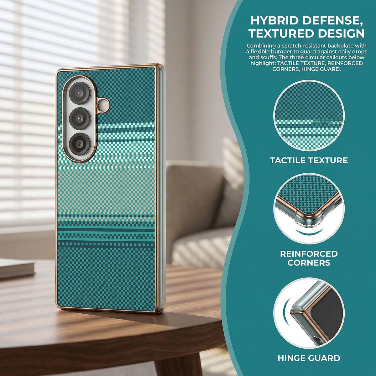 For Galaxy Z Fold7 5G Rainbow Kevlar-Plaid Magnetic PC Integrated Film Phone Case - Light Blue - EDA009852402D
