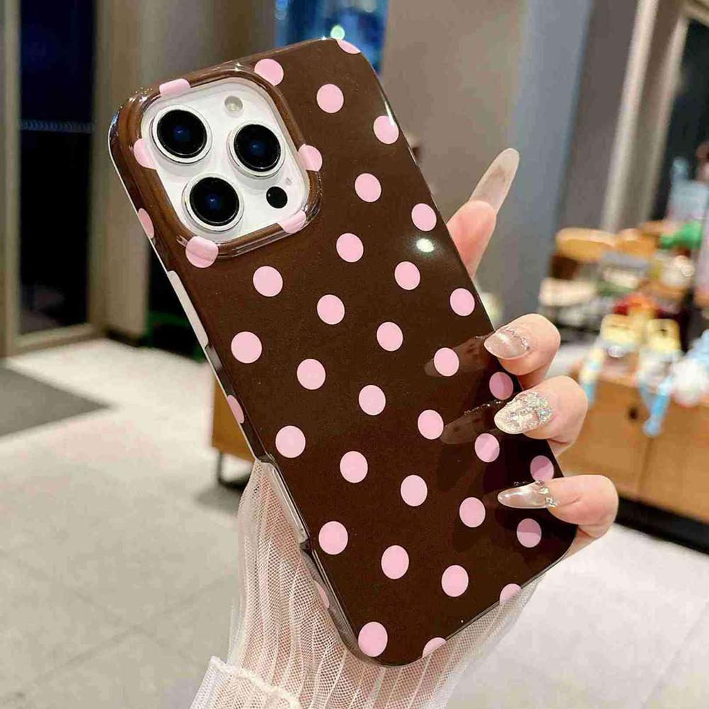 For iPhone 15 Pro Max Full Coverage IMD Printed Retro Large Dots Pattern TPU Phone Case - Coffee - EDA009866510C