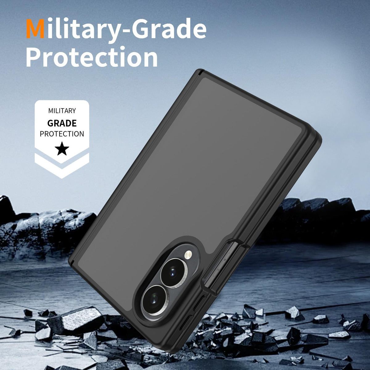 For Galaxy Z Fold8 5G Skin Feel Contrast Color TPU Hybrid PC Phone Case with Hinge Cover - Black - EDA009867501A