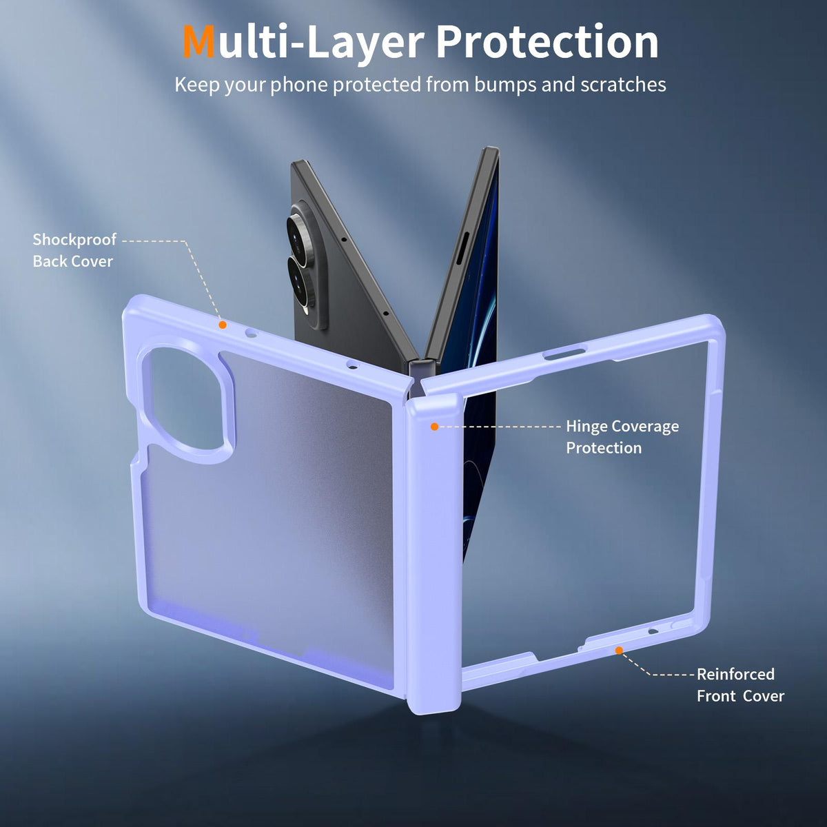 For Galaxy Z Fold8 5G Skin Feel Contrast Color TPU Hybrid PC Phone Case with Hinge Cover - Purple - EDA009867501D