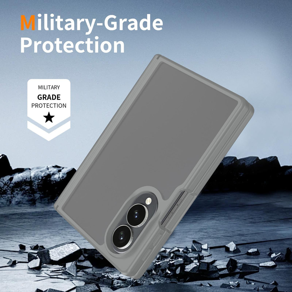For Galaxy Z Fold8 5G Skin Feel Contrast Color TPU Hybrid PC Phone Case with Hinge Cover - Dark Grey - EDA009867501E
