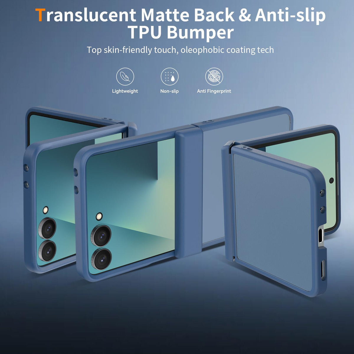 For Galaxy Z Flip8 5G Skin Feel Contrast Color TPU Hybrid PC Phone Case with Hinge Cover - Blue - EDA009867503B