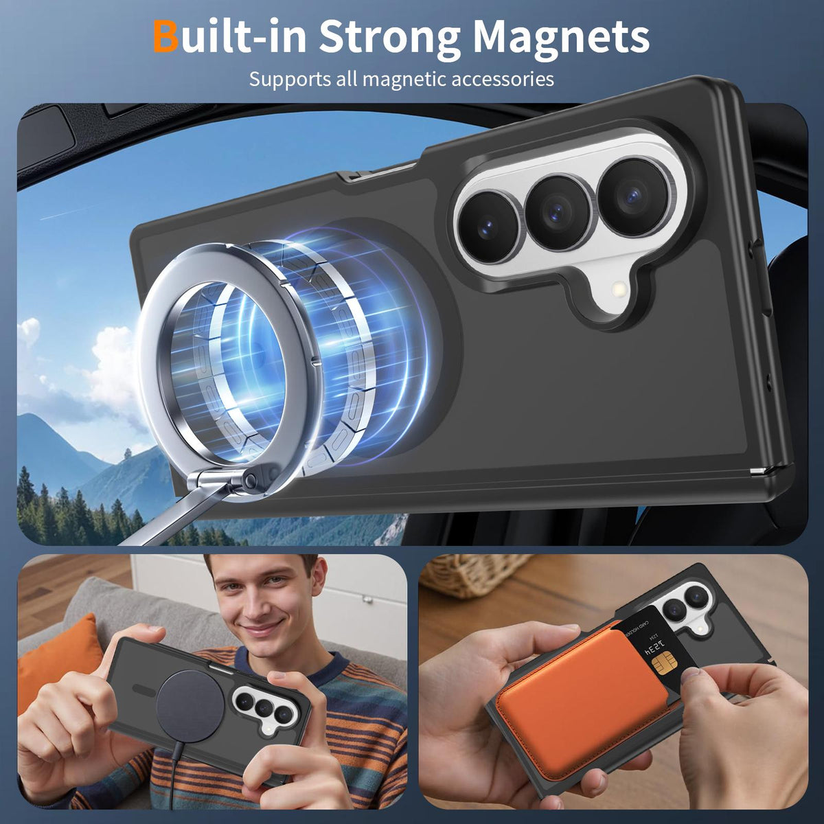 For Galaxy Z Fold8 Ultra 5G Skin Feel TPU Hybrid PC Magnetic Phone Case with Hinge Cover - Black - EDA009867902A