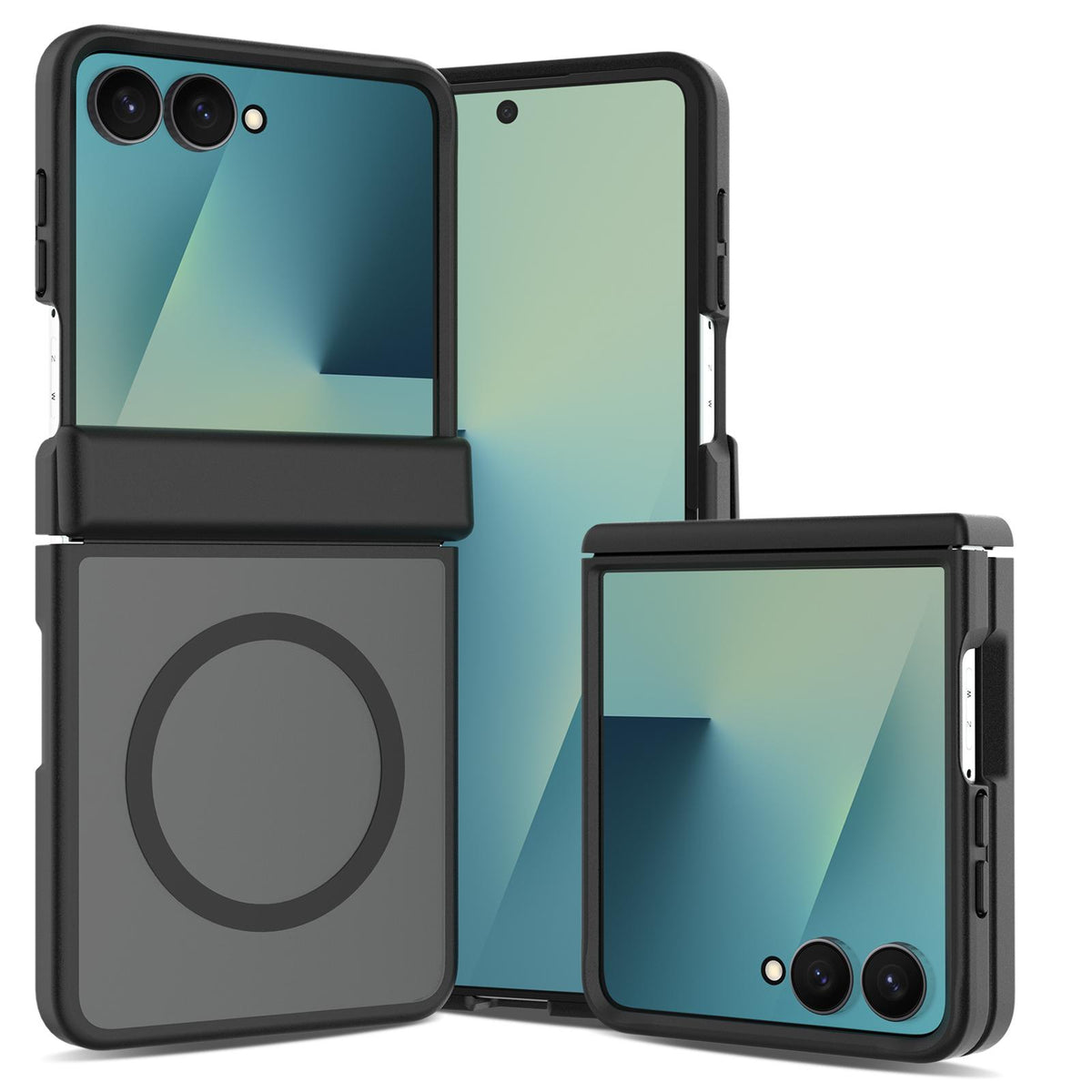 For Galaxy Z Flip8 5G Skin Feel TPU Hybrid PC Magnetic Phone Case with Hinge Cover - Black - EDA009867903A