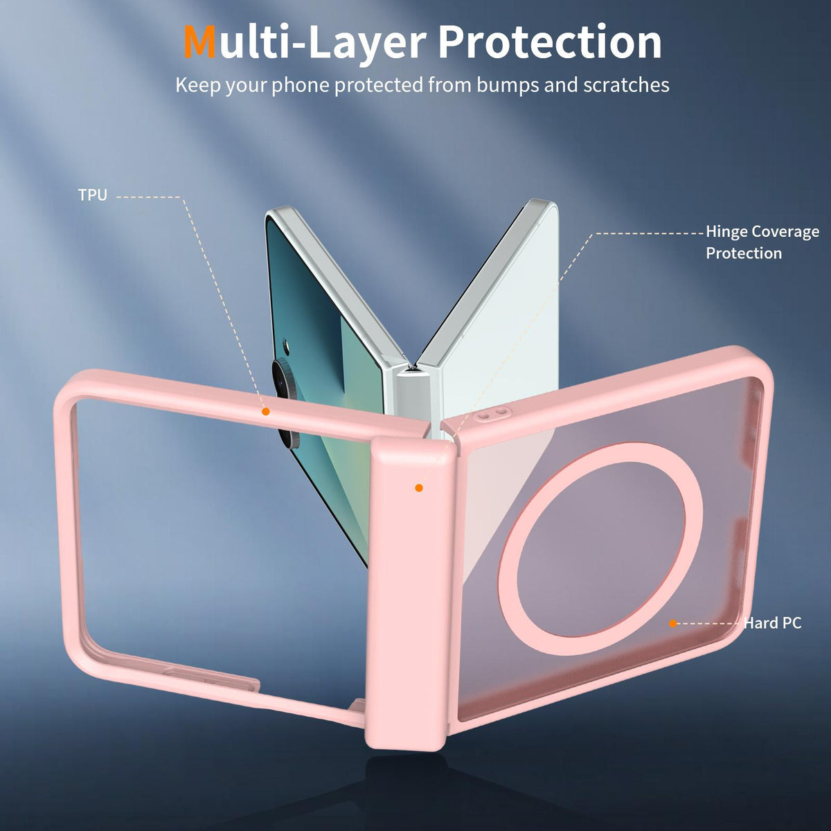 For Galaxy Z Flip8 5G Skin Feel TPU Hybrid PC Magnetic Phone Case with Hinge Cover - Pink - EDA009867903C