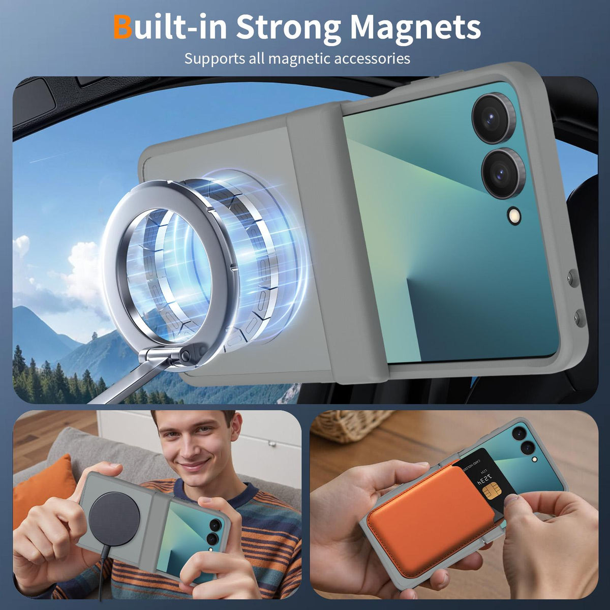For Galaxy Z Flip8 5G Skin Feel TPU Hybrid PC Magnetic Phone Case with Hinge Cover - Dark Grey - EDA009867903E