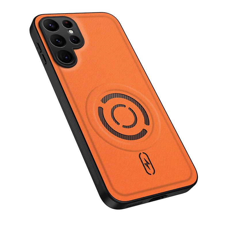 For Galaxy S25 Ultra 5G WANLONFENG Tech Fabric Texture Magnetic PC Hybrid TPU Phone Case - Orange - EDA009881808A