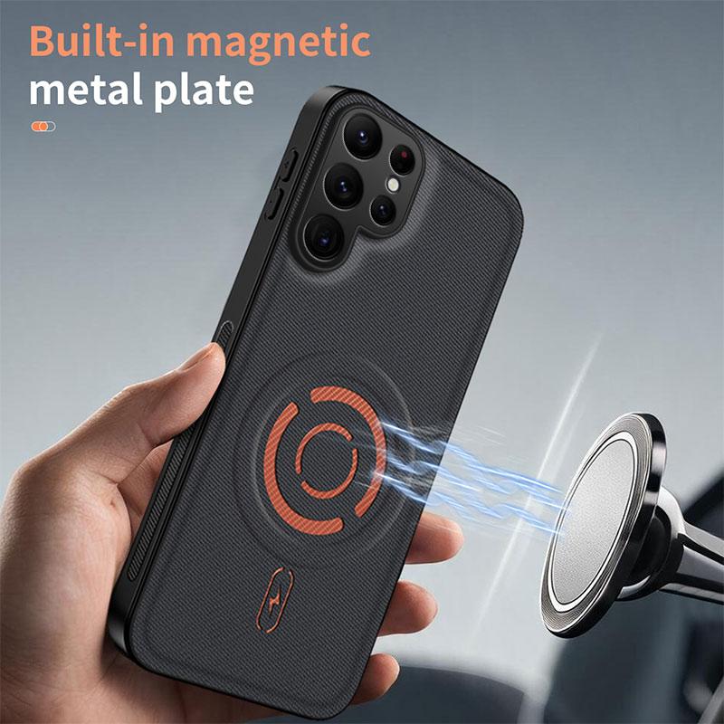 For Galaxy S25 Ultra 5G WANLONFENG Tech Fabric Texture Magnetic PC Hybrid TPU Phone Case - Orange - EDA009881808A