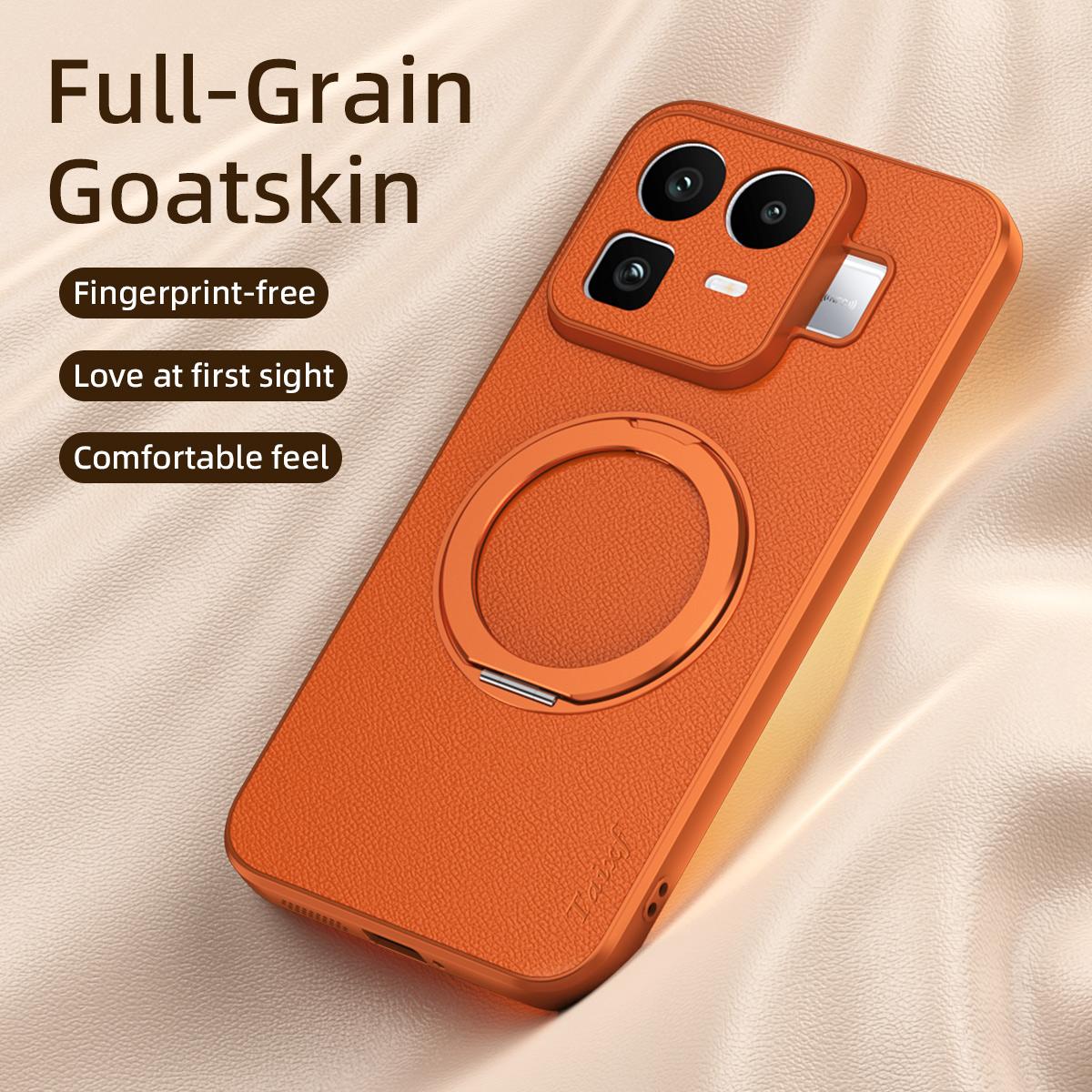For Realme Neo8 5G Goatskin Vegan Leather Magnetic Phone Case With 360 Degree Rotating Holder - Blue - EDA009891301C