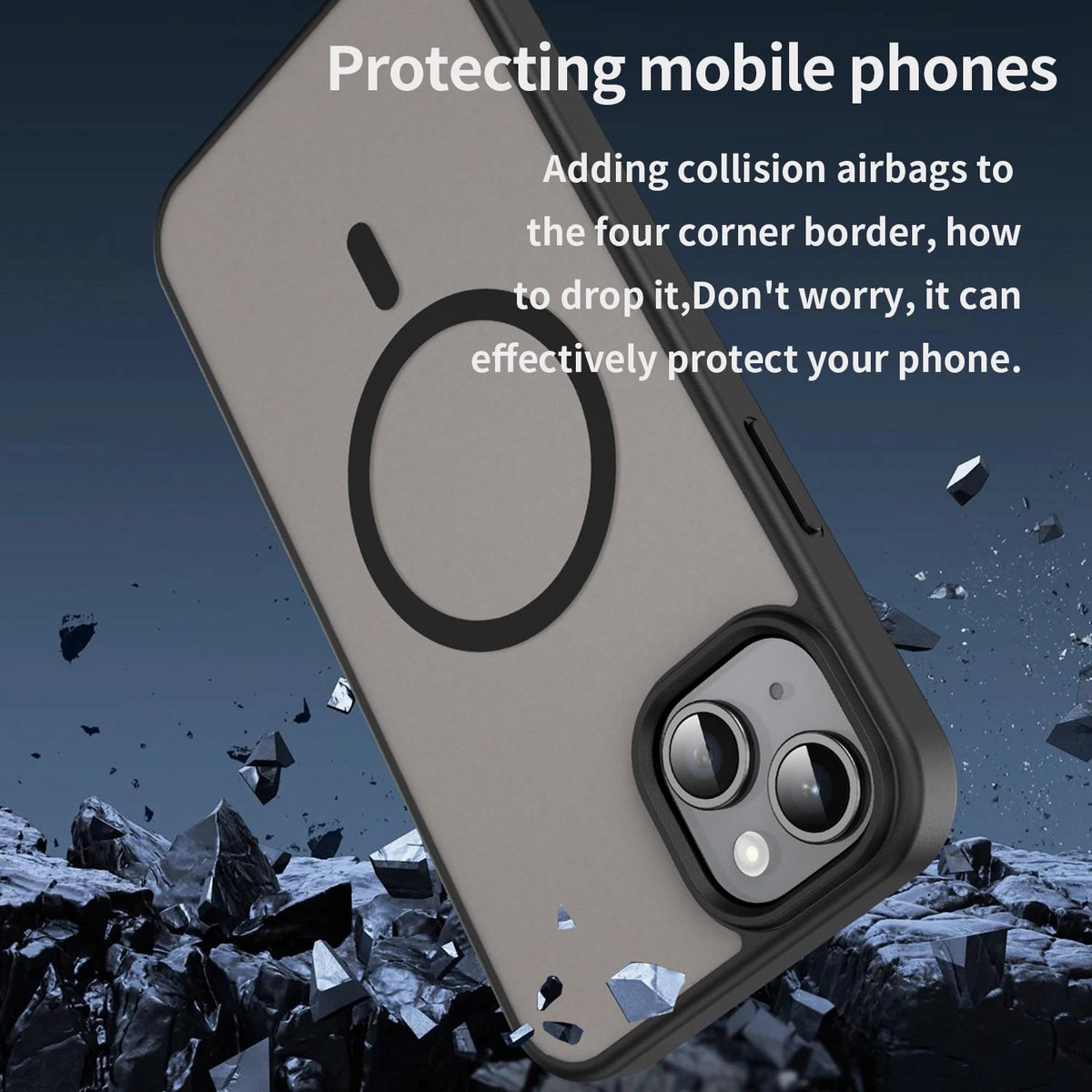 For iPhone 14 Plus Fanying Series Precision Camera Hole PC Hybrid TPU Translucent Frosted Magnetic Phone Case - Translucent Black - EDA009893305A