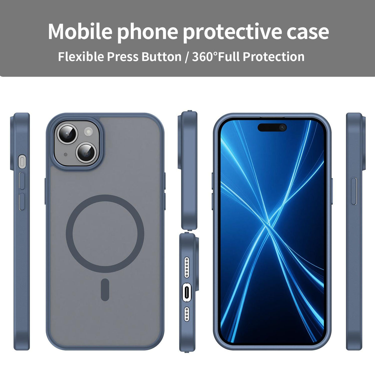 For iPhone 14 Plus Fanying Series Precision Camera Hole PC Hybrid TPU Translucent Frosted Magnetic Phone Case - Cyan Blue - EDA009893305C